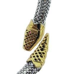Bracciale rigido a serpente mm 8 snake in argento 925 rodiato e dorato con zirconi bianchi e rossi
